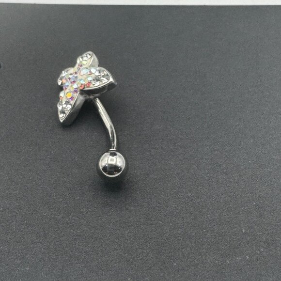 Butterfly Belly Button Ring With Rhinestone Accents For Women - Picture 2 of 3